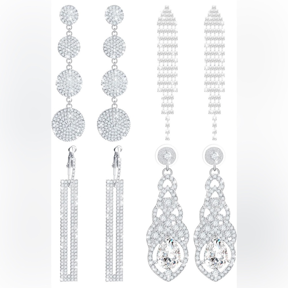 4 Pairs of Sterling Silver Rhinestone Bling Dangle Earrings Great For We…